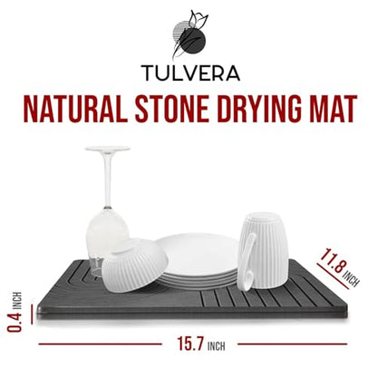 Stone Dish Drying Mat for Kitchen Counter – Diatomaceous Earth Drying Mat | Fast-Absorbing, Minimalist Design, Durable Diatomite | Non-Slip, Heat Resistant, Easy-to-Clean | USA Brand | 15.7”x11.8”