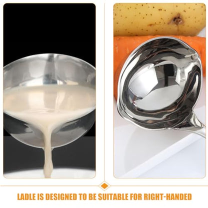 Hemoton Stainless Steel Double Spout Ladle with Long Handle for Controlled Pouring Soup and Canning Kitchen Utensil