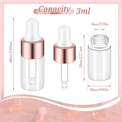 Didaey 100 Pcs 1/2/3/5/10/15 ml Mini Glass Oil Dropper Bottle Bulk, Clear Essential Small Empty Bottles Sample Containers Perfume Liquid Vials with Cap for Traveling (3 ml,Rose Gold) - color: Rose Gold, size: 3 ml