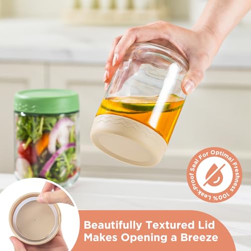 DRKIO 16 Oz Overnight Oats Containers with Lids - 6 Pack Glass Storage Jars with Airtight Lids Wide Mouth Mason Food Jars Great for Meal Prep Salad Chia Pudding Snacks Yogurt Sugar Spice Cereal - color: 16 Oz - 6 Colors