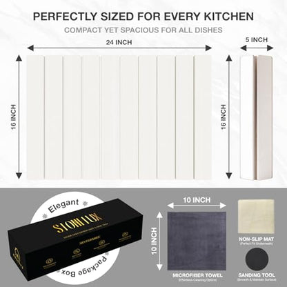 Large Stone Drying Mat for Kitchen Counter | 24"x16" | Fast Drying Collapsible Diatomaceous-Earth Mat | Super Absorbent Folding Mat for Dishes, Bottles, Glass, Heat-Resistant, Non-Slip (White) - color: White