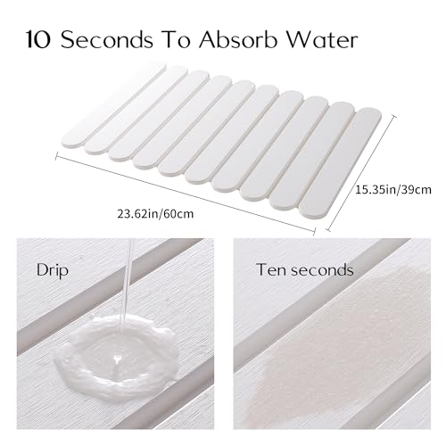 24"×16" White Stone Dish Drying Mats for Kitchen Counter, Large Quick Dry Collapsible Eco-Friendly Super Absorbent Diatomaceous Earth Heat-resistant Mat for Dishes Bottles Cups, Match Any Countertop