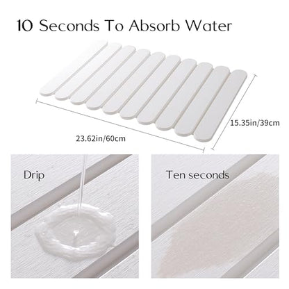 24"×16" White Stone Dish Drying Mats for Kitchen Counter, Large Quick Dry Collapsible Eco-Friendly Super Absorbent Diatomaceous Earth Heat-resistant Mat for Dishes Bottles Cups, Match Any Countertop