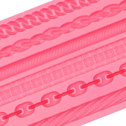 Chain and Rope Pattern Silicone Mold, 6 Designs, Pink Fondant Decorating Tool - color: pink(M17)