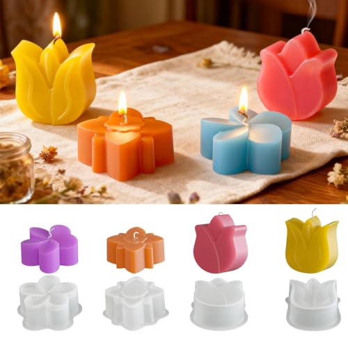 Tone Fun 4Pcs Tulip and Orchid Shapes Silicone Molds for Making Candle, Resin, Aromatherapy Candles, Handmade Wax Soap, Home Decor, Craft (A) - color: Flower set - A