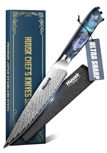 Huusk Japanese Kitchen Utility Knife 5" - Stainless Small Chef Knife with Resin Handle & Sheath, Full Tang Japanese Petty Knives for All Purpose, Sharp Paring Knives for Vegetable & Fruit, Men Gifts
