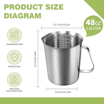 Stainless Steel Measuring Cups 2-Pack, Unbreakable Metal Measuring Cup Set with Easy-Read OZ/ML Marks & Secure Grip Handle, Ideal for Kitchen, Baking, Bar, Party & Pet Food (48 oz+48 oz) - size: 48 oz+48 oz