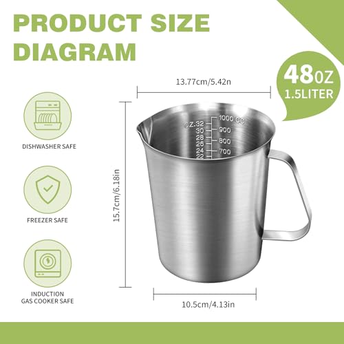 Stainless Steel Measuring Cups 2-Pack, Unbreakable Metal Measuring Cup Set with Easy-Read OZ/ML Marks & Secure Grip Handle, Ideal for Kitchen, Baking, Bar, Party & Pet Food (48 oz+48 oz) - size: 48 oz+48 oz