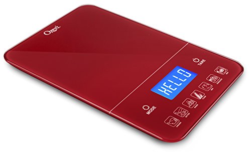 Ozeri Touch III 22 lb (10 kg) Digital Kitchen Scale with Calorie Counter in Tempered Glass, Red Engine - color: Red Engine
