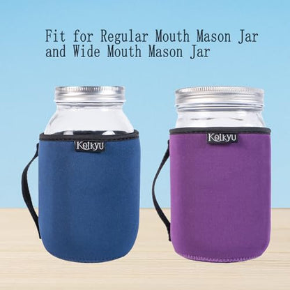 32oz Mason Jars Sleeves Neoprene 32oz Regular and Wide Mouth Mason Jar Sleeves Holder with Handle (4 colors) - color: 4 colors