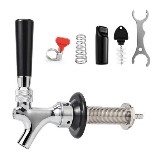 3'' Draft Beer Faucet Shank, 1/4'' Beer Line Barb Brewing No Leak No Drip No Stick Stainless Core Kegerator Tap Beer Shank Dispenser Self-Closing Spring Tap Brush Spanner Wrench Hose Clamp - size: 3"