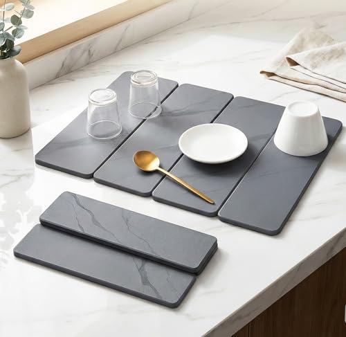 Stone Drying Mat for Kitchen Counter,24"×16" Diatomaceous Earth Dish Drying Mat, Absorbent Drying Stone Mat for Modern Kitchen Countertop (Dark Gray, Large) - color: Dark Gray, size: Large