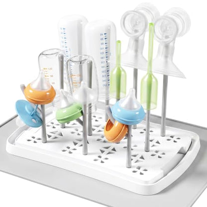 Lifewit Baby Bottle Drying Rack with Tray & Drain Mat, Portable Bottle Drying Tree for Home & Travel, Space Saving Dryer Holder for Nipples, Pump Parts, Pacifiers Storage, Newborn Essentials, BPA Free