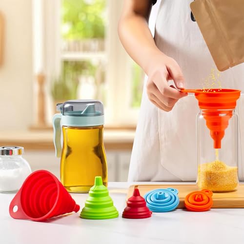 4 Pack Kitchen Funnel Set, Small Size Gadgets Tools, Foldable Silicone Funnels for Kitchen Use, Collapsible Food Grade Folding Funnels for Cooking, Filling Water Bottles, Oil Bottle, Liquid Transfer
