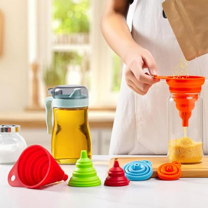 4 Pack Kitchen Funnel Set, Small Size Gadgets Tools, Foldable Silicone Funnels for Kitchen Use, Collapsible Food Grade Folding Funnels for Cooking, Filling Water Bottles, Oil Bottle, Liquid Transfer