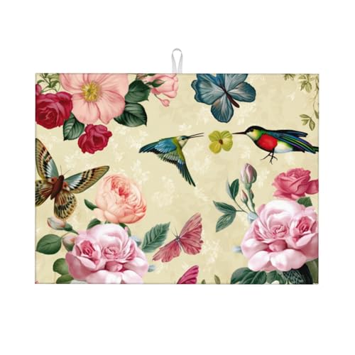 Large Dish Drying Mats For Kitchen Counter Microfiber Kitchen Drying Mat XL Draining Pad Absorbent Quick Drying Dish Mat 18x24 Inch - Birds Floral - color: Birds Floral