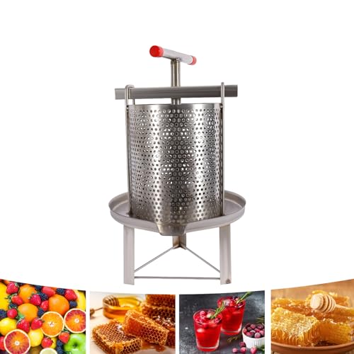 Manual Honey Press Machine, Mesh Honey Press Extractor Stainless Steel Wine Fruit Press with T-Shaped Handle Honey Beeswax Presser for Honey, Wine, Juice, Pepper and Oil Making