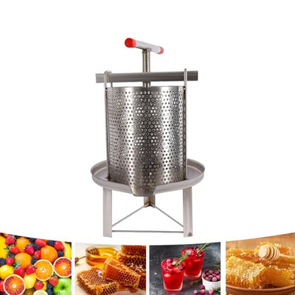Manual Honey Press Machine, Mesh Honey Press Extractor Stainless Steel Wine Fruit Press with T-Shaped Handle Honey Beeswax Presser for Honey, Wine, Juice, Pepper and Oil Making