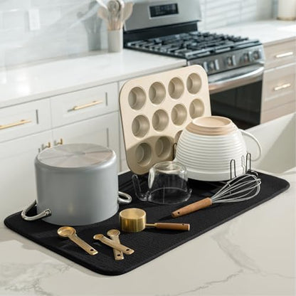 S&T INC. Dish Drying Mat Jumbo, 18” x 30”, Absorbent Microfiber Kitchen Counter Mat, Dish Drying Pad for Dishes, Utensils, Pots and Pans, Jumbo, Black - size: 18" x 30"