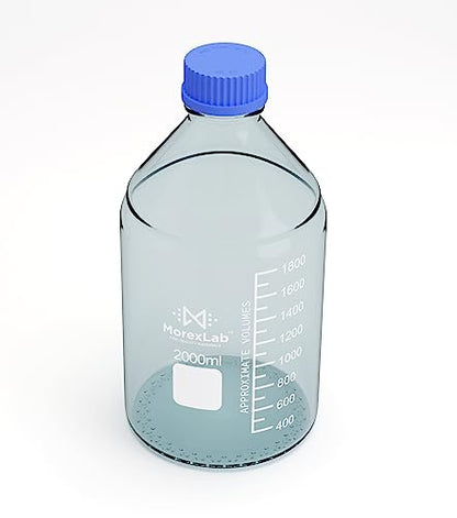 2000ML Storage Glass Bottles – 1pc Round Media Storage Bottle – Borosilicate Glass Bottles – Safe Probe Storage Glass Storage Bottles with GL45 Blue Screw Cap (2000ml - 1pc) - size: 2000ml-1pc