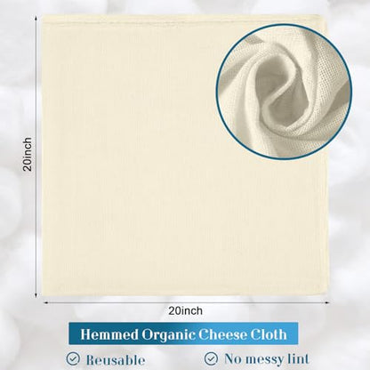 Peryiter 60 Pcs 20 x 20 Inches Cheese Cloths Bulk, Grade 100, Hemmed Reusable Cheesecloth Bag for Straining Unbleached Cotton Muslin Cloth for Cheese Making, Cooking, Baking, Butter, Juicing, Turkey