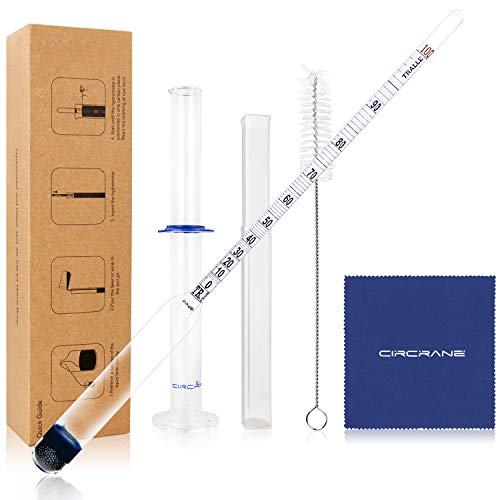 Circrane 0-200 Proof & Tralle Alcohol Hydrometer with Glass Test Jar Kit, Accurate Tester & Glass Cylinder for Liquor, Distilling Moonshine Alcoholmeter Set - style: 0-200 Brewing Kit