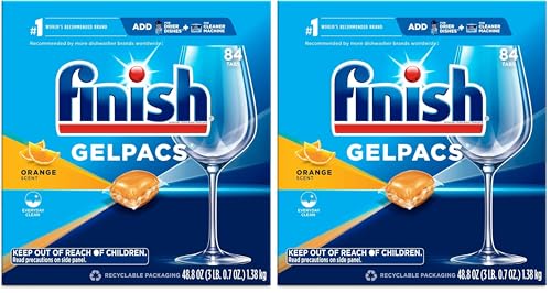 Finish Gelpacs Dishwasher Detergent Pods, Quick Dissolving Cleaning Power, Fights Grease & Dried-On Food, Easy-to-Use Pre-Measured Dishwasher Soap, Orange Scent 84 Count (Pack of 2) - size: 84 Count (Pack of 2)