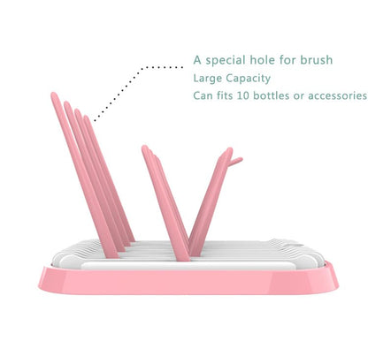 Baby Bottles Drying Rack, Folding Drainer for Feeding Bottles Accessories Dryer Holder(Pink)