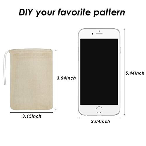 Tea Filter Bags, 50 Pack Empty Reusable Cotton Tea Bag for Loose Leaf Tea | 3.1 x 3.9Inch Unbleached Strainer ECO Friendly Tea/Herb Brew Bags Tea Infuser tea strainer
