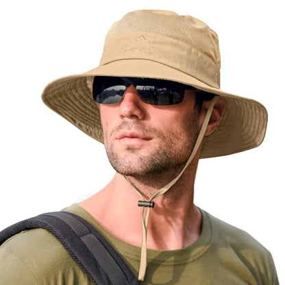 Sun Hats for Men Women Fishing Hat UPF 50+ Breathable Wide Brim Summer UV Protection Hat - color: 1pack-khaki