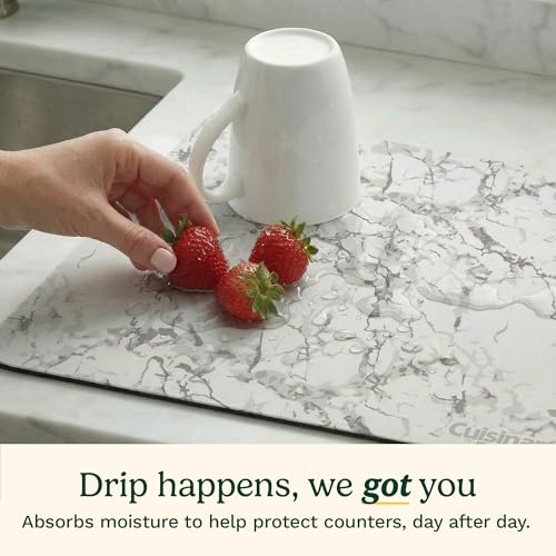 Cuisinart Coffee Mat for Countertop (2 Pack)–Quick-Dry Absorbent Coffee Bar Mat for Espresso Machines & Brew Stations, Also Use as a Dish Drying Mat on Kitchen Counter, Non-Slip, Easy Care, 15” x 20” - color: White Marble