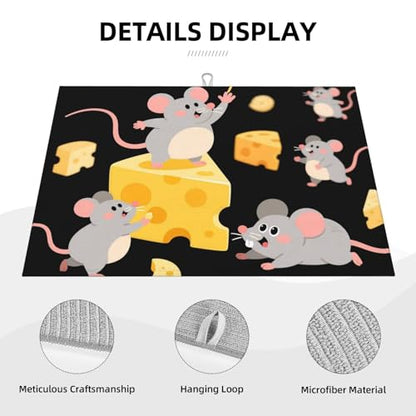 Dish Drying Mat for Kitchen Counter, 18" x 24" Microfiber Dishes Drainer Mats Super Absorbent Kitchen Drying Mat Cute Mouse cheese Dish Rack Pad for Utensils, Countertops, Sinks