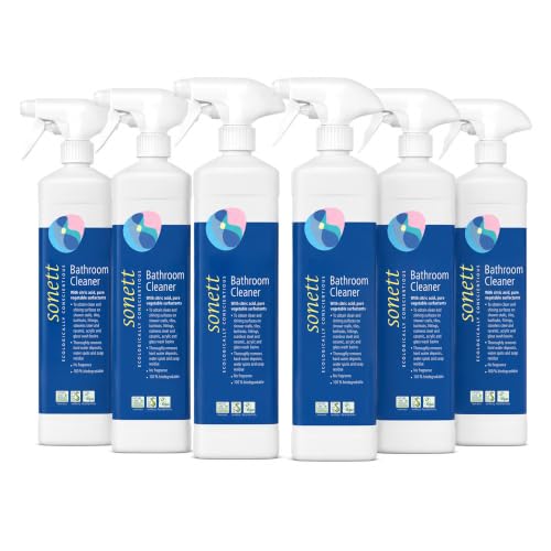 Sonett Organic Bathroom & Shower Cleaner Spray Removes lime scale deposits in hard-to-reach places and cleans fittings, stainless steel, floor tiles and shower walls (17 fl. oz. Pack of 6)