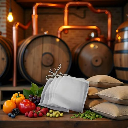 5 Pcs White Nylon Straining Bag - Fine Mesh - Homebrew Beer Wine Cider Dry Hop Beer Brewing Filters and Straining Home Brewing and Wine Making(6 x 7.8 inch(Width x Height)）