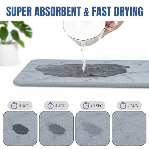 Quick Dry Stone Drying Mat for Kitchen Counter, Water-Absorbent Diatomaceous Dish Drying Mats, Multi-Purpose Stone Drying Tray for Cups Dishes Bottles - color: Ash-Marble