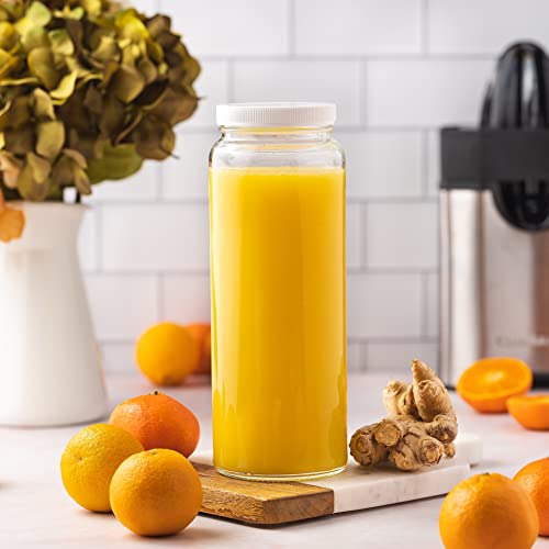 All About Juicing Glass Bottles Set - 32 oz Jars, 4 Pack Wide Mouth with Lids for Juice, Smoothies, Water, Milks, Beverage Storage - Large Jug, Clear, Durable, Reusable, Dishwasher Safe, Leak Proof - color: 32oz White Caps