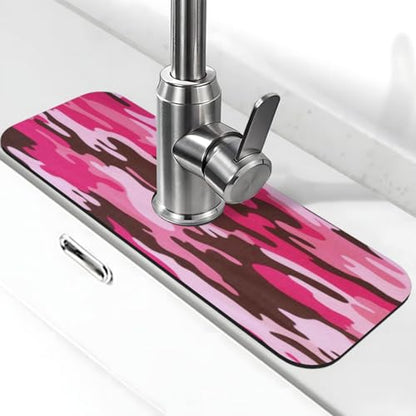 Pink Camo Faucet Mat For Kitchen Sink, Absorbent Countertop Protector, Quick Dry Sink Splash Guard Pad, Waterproof Draining Mat 15" X 5.5" - color: Style 5
