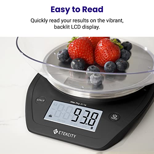 Etekcity 0.1g Food Scale, Bowl, Digital Grams and Ounces for Weight Loss, Dieting, Baking, Cooking, and Meal Prep, 11lb/5kg, Stainless Steel Black - color: Dark Black, size: 11lb
