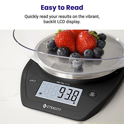 Etekcity 0.1g Food Scale, Bowl, Digital Grams and Ounces for Weight Loss, Dieting, Baking, Cooking, and Meal Prep, 11lb/5kg, Stainless Steel Black - color: Dark Black, size: 11lb