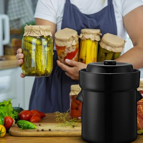 Tioncy 2.6 Gallon 10L Fermentation Crock Ceramic Sauerkraut Crock with Lid Weights and Pounder Brown Ceramic Crock Kit for Fermenting Pickling Cabbage Sauerkraut Pickles Vegetables