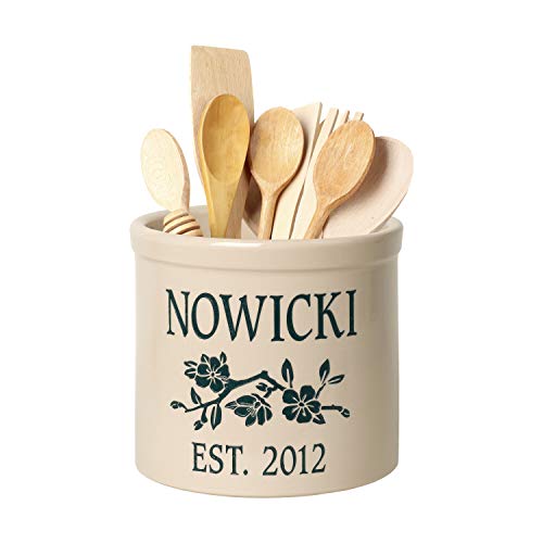 Personalized 2 Gallon Crock Pot. Two lines of text and flower branch design
