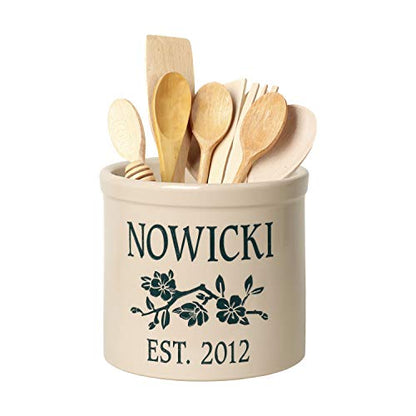 Personalized 2 Gallon Crock Pot. Two lines of text and flower branch design
