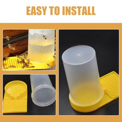 Happyyami 4Pcs Bee Feeder Water Cups PP Material Beehive Entrance Feeding Tool for Beekeeping Supplies Garden Bee Waterer Station Easy Operation Without Opening Hive