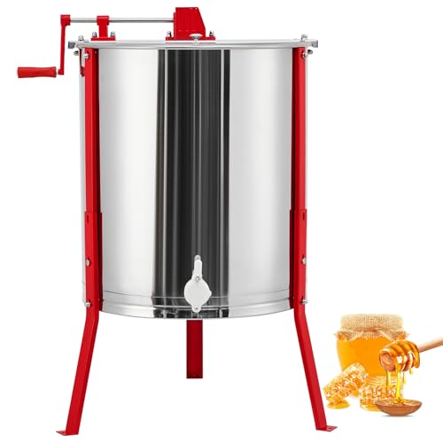 Large 4 Frame Manual Honey Extractor, Stainless Steel Beekeeping Equipment with Adjustable Legs & Clear View Lid, Food Grade Honey Spinner for Beekeepers