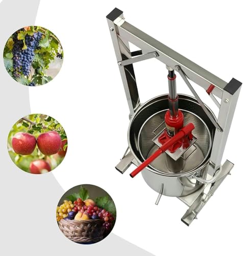 22L/5.8GAL Capacity Master Fruit Apple Cider Wine Manual Press,Stainless Steel Cider Press with Hydraulic for Cider, Grape Wine Making Supplies and Equipment~/