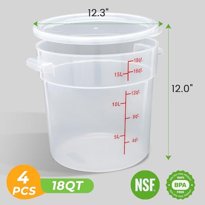 BIEAMA 4 Pack 18 Qt Round Food Storage Containers with Lids, Translucent PP | Include lids, labels, measuring cups and containers with capacity markings for food prep, pantry storage and dough proofing. - color: 18Qt Round-4 Pack