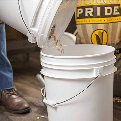 ePackageSupply White 5-Gallon Bucket with Lid | Made in USA | Food Grade | Heavy-Duty Extra Durable Plastic Bucket | Multi-Use Food Grade Buckets with Lids | Easy Stack and Store | BPA Free | 25 Pack | Airtight Gasketed Tear Strip Lid, Heavy-Duty 90 Mil H