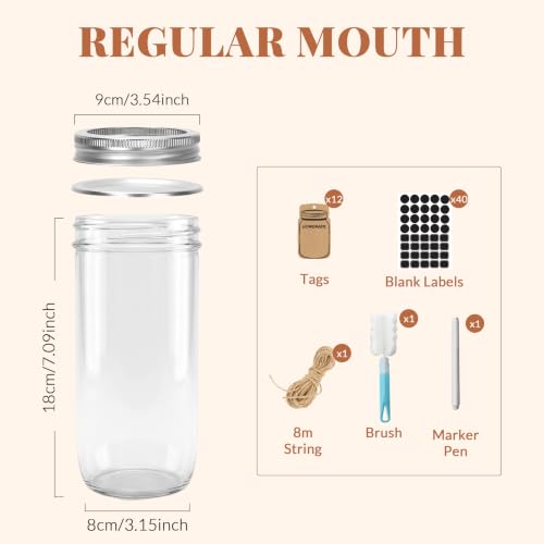 CycleMore 24oz 12 Pack Mason Glass Jars with Silver Separable Lids, Wide Mouth Canning Jars, Glass Pickle Canning Jars for Jelly, Jam, Honey, Wedding Favors, Spices and Herbs - size: 24oz - 12 Pack