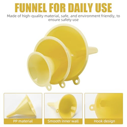 Plastic Kitchen Funnel Set of 3, Round Kitchen Funnels for Filling Bottles, Durable and Multifunctional Funnels for Filling Canning, Cooking, Lab or Car Oil (Milk Yellow) - color: Milk Yellow