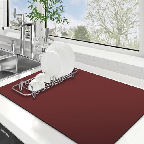 WISELIFE Dish Drying Mat Super Absorbent Drying Mat Large Dish Drying Mats for Kitchen Counter Easy Clean Dish Mat Kitchen Drying Mat16"x 24" Classic Red - color: Classic Red, size: 24" x 16"